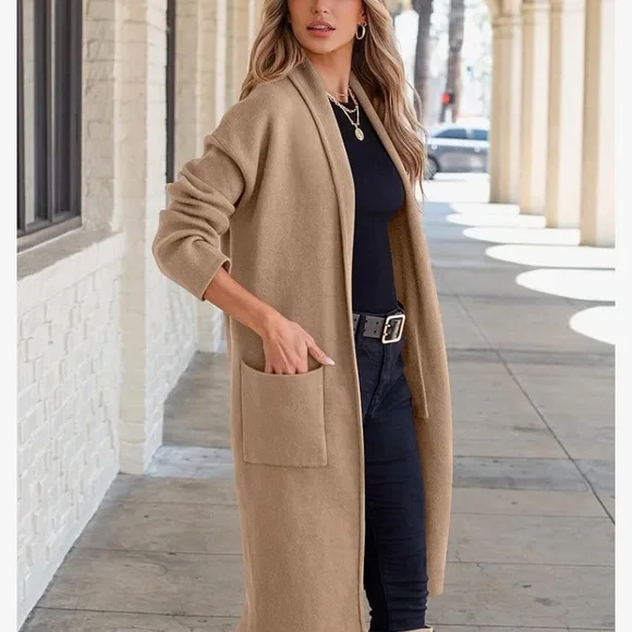 Amazon Women's Tan Long Cardigan Sweater - Picture 2 of 3